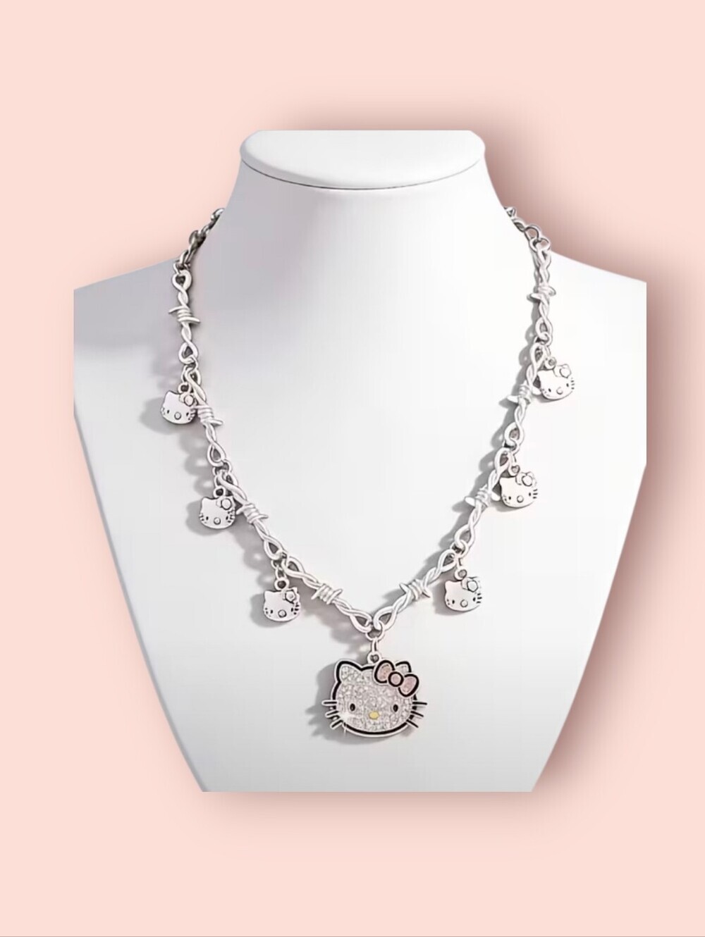 Silver Hello Kitty Charm Necklace - Sparkling Cat Pendant